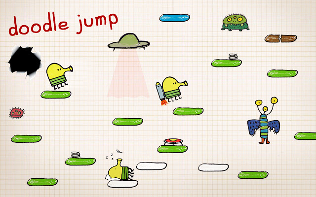 Doodle Jump features vibrant, hand-drawn visuals